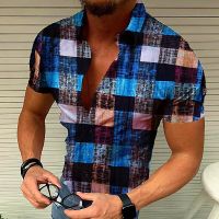 2023 Summer Hawaii short sleeve plaid print retro shirt mens loose breathable oversized clothing luxury shirt beach street top