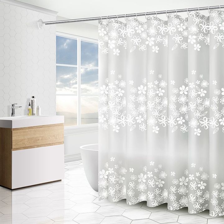 white flowers shower curtain PVEA thick waterproof mildew proof shower ...