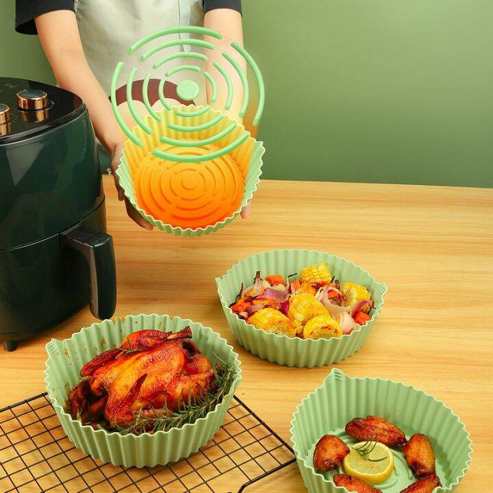 18/22cm Air Fryer Silicone Pad Microwave Baking Tray Pizza Grill Pan