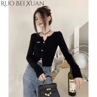 Ruo Bei Xuan 2023เสื้อคอวีแขนสไตล์เกาหลียาวสำหรับผู้หญิงเรียบง่าย