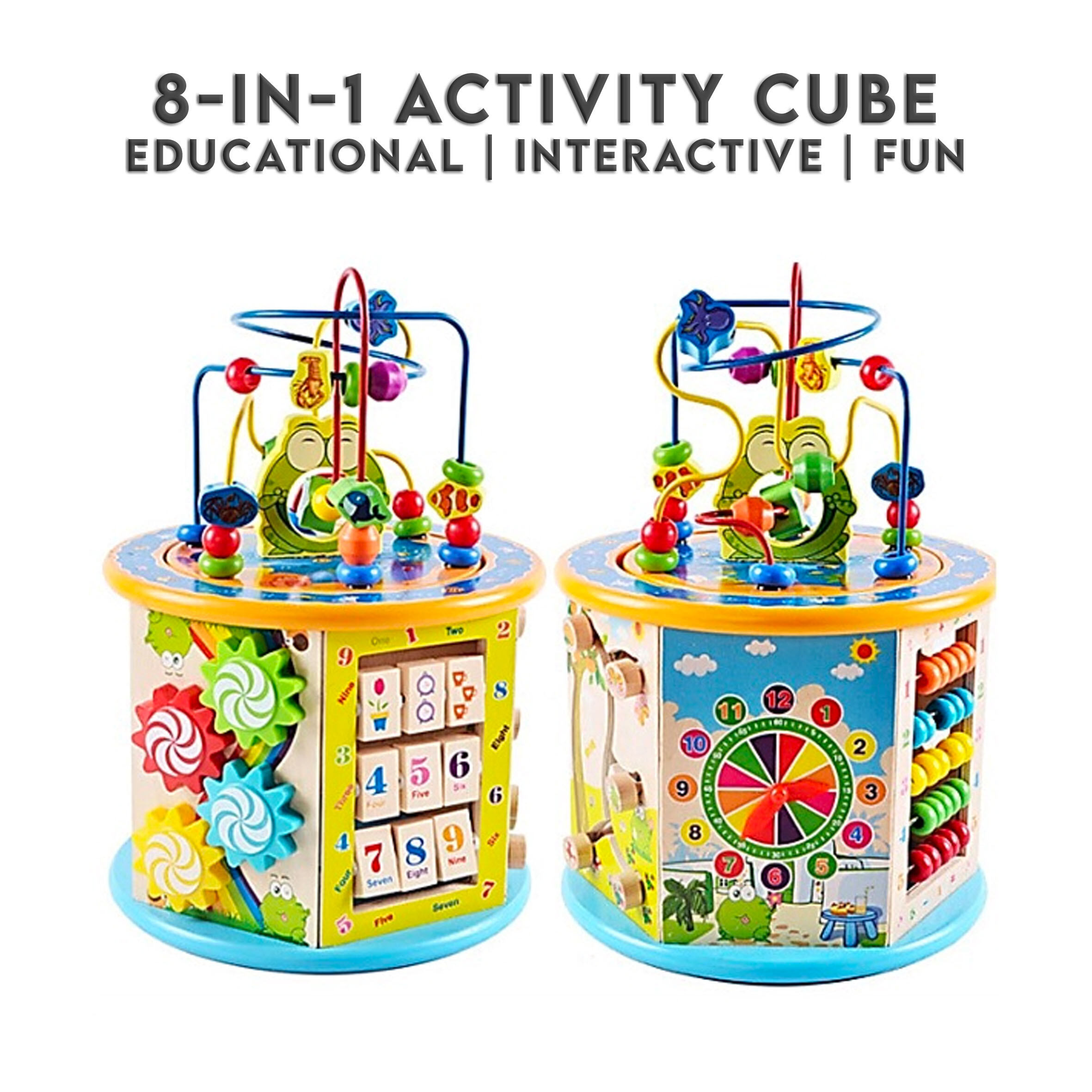 8 in 1 Educational Wooden Toy Block Cube Activity Learning Education Game Round Bear Maze