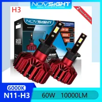 Novsight N11 H3 LED ไฟหน้าหลอดไฟ 60W 10000LM 6000K สีขาวไฟ LED ซุปเปอร์ไบร์ท สำหรับรถ ไฟตัดหมอกไฟสูง/ไฟต่ำ ปลั๊กแอนด์เพลย์ 2 ชิ้น จัดส่งฟรี