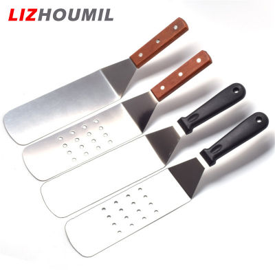 LIZHOUMIL สแตนเลส Spatula ด้ามไม้ไม้พายตะแกรงสเต็กตะหลิวสำหรับทอดเครื่องมือเครื่องใช้ในครัว