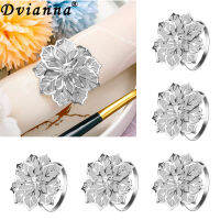 Dvianna 6ชิ้นดอกกุหลาบผู้ถือผ้าเช็ดปากดอกไม้ Rhinestone ผ้ากันเปื้อนแหวนสำหรับงานแต่งงานวันแม่พรรคโต๊ะอาหารค่ำตกแต่ง HWM04