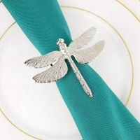 แหวนผ้าเช็ดปากแมลงปอ24ชิ้นหัวเข็มขัดผ้าเช็ดปากสำหรับโรงแรมงานแต่งงานวันหยุดตกแต่งโต๊ะเงิน &amp; ทอง