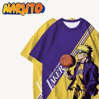 Ag เสื้อยืดแขนสั้นลําลอง ทรงหลวม พิมพ์ลายอนิเมะ Naruto x Lakers พลัสไซซ์ แฟชั่นสําหรับผู้ชาย และผู้หญิง