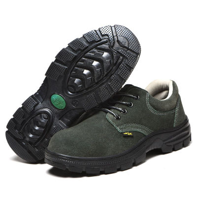 Onesunnys รองเท้าเซฟตี้คุณภาพสูงนิ้วเท้าเหล็ก, รองเท้าหนังกลับนิรภัย, รองเท้าเซฟตี้สําหรับผู้ชาย (สีเขียวกองทัพ)ระบายอากาศได้ + ทนต่อการทุบ