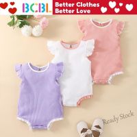 【Ready Stock】 ♘♣ C22 3Pcs Romper for Baby Girl 3 6 18 Months Flying Sleeve Solid Color Baby Romper Purple Pink White Baby Girl Clothes Set