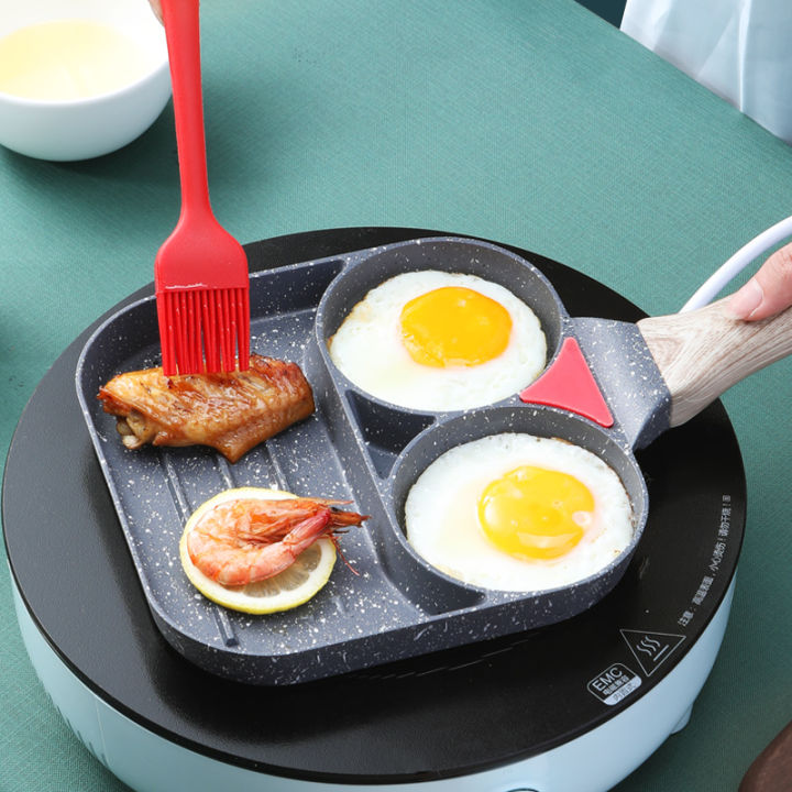 Egg Frying Pan, Nonstick Fried Egg Pan 3 Section Square Grill Pan Egg and  Bacon Pan Divided Frying Pan with Wood Handle for Gas Stove Induction -  Yahoo Shopping