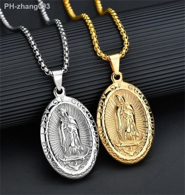 Holy Virgin Mary Statue Pendant Amulet Necklace Stainless Steel Chain Necklace for Women Collier Christian Believers Jewelry