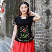 COD DSFDGDFFGHH Short-sleeved T-shirts 民族风上衣 中国风 复古刺绣花 短袖t恤 大码 打底衫 Ethnic style top Chinese style vintage embroidered flower short sleeve T-shirt large size base shirt 女神你最美 8.27