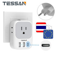 Travel Adaptor Philippines to European Travel Adapter USB C Charger ,TESSAN Philippines Type C Adapter to Italy Spain France Russian Korea Iceland International Travel Plug with 4 Outlets &amp;3 USB Ports, USB C Adapter Charger Adaptor for Most of Europe EU