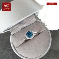 MT  แหวนพลอยแท้ ลอนดอน บลูโทพาส ประดับเพชรสวิส  ชุบทองคำขาว Natural Gemstone, london Blue Topaz Solitaire with Accent  Silver Ring (gr534) ไซส์ : 58 MT Jewelry (มณีธารา)