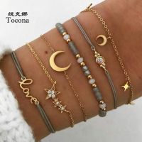 Tocona Boho สร้อยข้อมือรักดวงจันทร์สำหรับผู้หญิงเสน่ห์ลูกปัดสีดาวหินคริสตัลใสเครื่องประดับเชือกจดหมาย6523