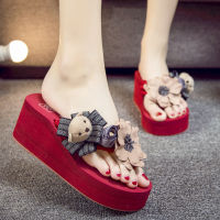 Summer Bohemian Sandals For Women Ladies Wedge Slipper DIY Cartoon Small Bear Outdoor Flip Flops Beach Shoes Flower Female PW174