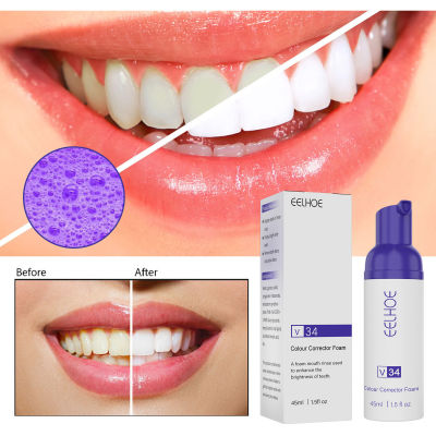 zx_Beauty shop V34 Foam Whitening Toothpaste Teeth Colour Corrector Stain(45มล.)ความสะอาดมูสขจัดคราบฟันขาวกระจ่างใสครีมทำความสะอาดฟันสีและย้