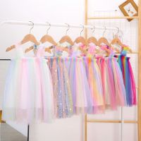 1-6 Years Girls Dress 2023 Summer Sleeveless Rainbow Tutu Dress Kids Girls Party Costumes Princess Dresses Children Clothing Dresses