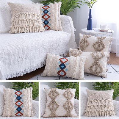 Handmade Embroidered Tufted Pillow Ethnic Weave Cushion Home Decor Backrest Boho Pillow for Sofa Bed Couch Decorative Home N1HF