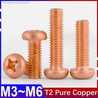 ✹✿✥ M3 M4 M5M6 T2 Pure Copper Round Head Cross Screw PM High Conductivity GB818 Pan Head Phillips Groove Machine Tooth Screw 5 10Pcs