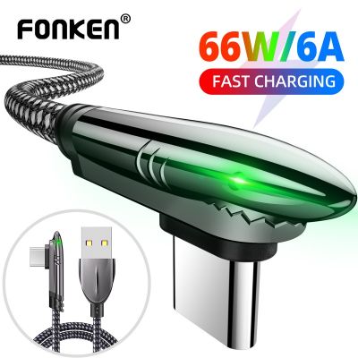 Fonken 66W สายชาร์จข้อมูล 6A สายชาร์จเร็วมาก สายเคเบิล USB Type C