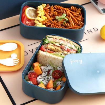 1600ml Microwave Double Layer Lunch Box Salad Bento Box BPA Free Portable Container Box with Spoon Fork Lunch BagTH
