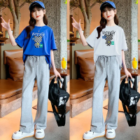 LittleQueenOfficial เซ็ตเสื้อผ้าเด็กผู้หญิงฤดูร้อนสำหรับเด็กชุดกีฬาแขนสั้นเสื้อยืด + กางเกง2ชิ้นเสื้อผ้าเด็กผู้หญิง4 6 8 10 12 14ปี1BS0346