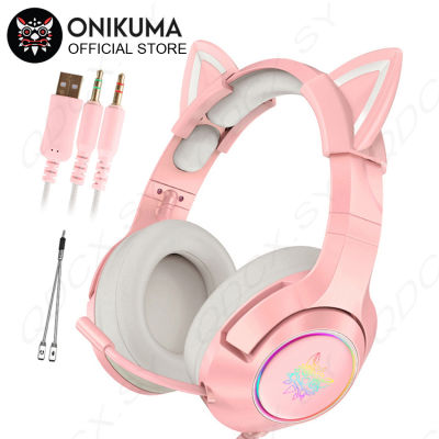 ONIKUMA K9 Gaming Headset casque Cute Girl Pink Cat Ear Stereo Headphones with Mic &amp; LED Light for Laptop Computer Gamer