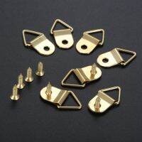 100pcs Golden Triangle D-Ring Hanger for Hanging Oil Painting Mirror Picture Frame Hanger Art Work Photo Wall Hooks with Screws