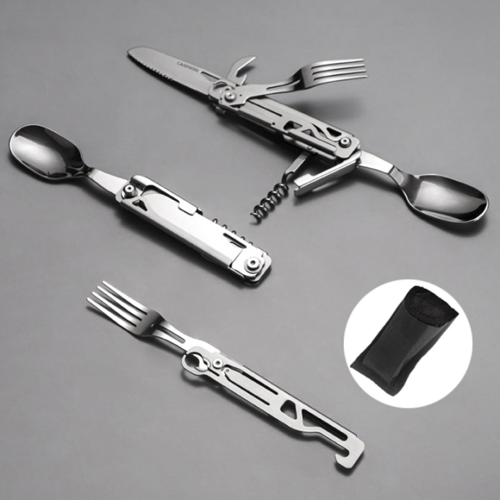 kuvn-folding-camping-cutlery-multi-function-portable-tableware-knife-fork-spoon