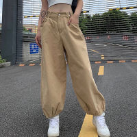 Spring Y2K Fashion Khaki Oversized Cargo Pants Hip Hop Style Loosed Adjustable Waist Drawstring Long Pant Streetwear 90s Autumn