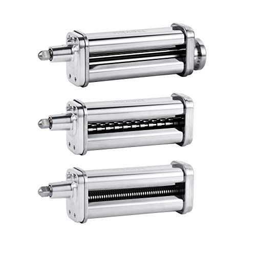 Metal Pasta Maker Attachment for KitchenAid Mixers -Kitchen aid Mixer  Accessories Pasta Attachment 3-in-1 Includes Pasta Roller, Spaghetti  Cutter, and