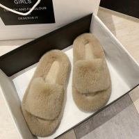 Women Faux Fur Slides Furry Fur Slippers Fluffy Flip Flops Slip on Flats Casual Ladies House Plush Slippers Home Cozy Warm Shoes