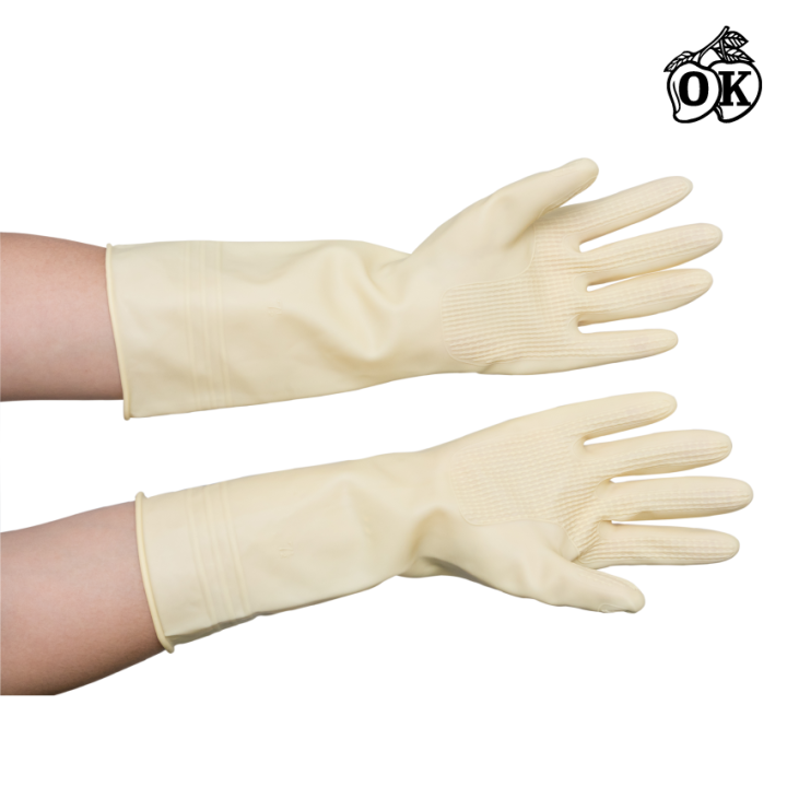 ถุงมือยางตรา-โอ-เค-o-k-rubber-gloves-ถุงมือแม่บ้านสีเนื้อ-household-gloves-ถุงมืออุตสาหกรรม-ผลิตจากยางธรรมชาติ-100-6คู่