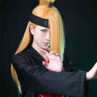 Deidara 60เซนติเมตรยาวตรงสีเหลืองทองทนความร้อนเครื่องแต่งกายคอสเพลย์วิกผม