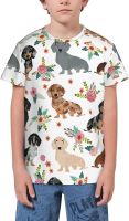 Dachshund Dog with Flowers T- Shirt Short Novelty for Boys and Girl