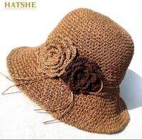 Hats Shop หมวกสานแฟชั่น (ดอกคู่ 2สี) หมวกแฟชั่นหญิง S035