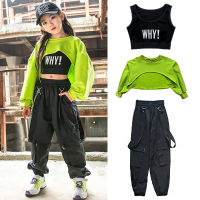 Girls Hip Hop Clothes Green Tops Vest Black Pants For Children Jazz Dance Wear Ballroom Hiphop Costume Stage Rave Outfit BL5459