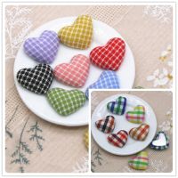 50pcs Mix Color Flatback grid Fabric Covered Heart Buttons Home Garden Crafts Cabochon Scrapbooking DIY 15mm Haberdashery