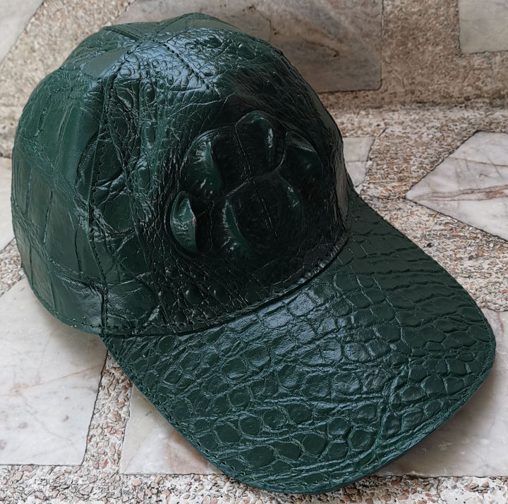 หมวกแก็บหนังจระเข้แท้-โหนกสวยๆ-สีเขียวเนี่ยวทรัพย์-หมวกหนังจระเข้-สีเขียว-สวยงามมาก