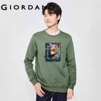 GIORDANO Men Pets Series Sweatshirts Fox Print Fleece-Lined Sweatshirts Crewneck Fashion Casual Loose Sweatshirts 91093243