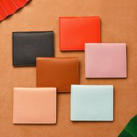 กระเป๋าสตางค์ Dompet Koin ลำลองแบบพกพาบางเฉียบสไตล์เกาหลีหนัง PU กระดุมแบบกดติดกระเป๋าคลัตช์สั้นของผู้หญิงกระเป๋าใส่บัตรที่ใส่บัตร