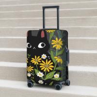 Black Cat Suitcase Cover Flight with flowers Fun Luggage Supplies Business Protector