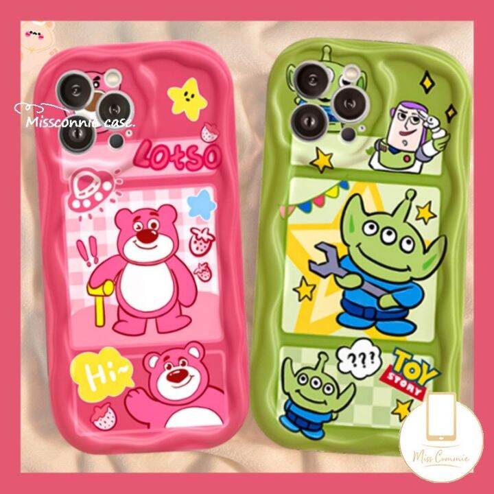 เคสโทรศัพท์มือถือ-tpu-นิ่ม-ขอบโค้ง-ลายการ์ตูนเอเลี่ยน-ทอยสตอเบอร์รี่-หมีน่ารัก-แวววาว-สําหรับ-iphone-14-12-13-xr-7plus-7-8-6-6s-x-xs-2020