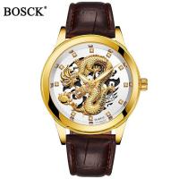 BOSCK Fashion Men Watch Gold Dragon Quartz Watches Luxury Stainless Steel Casual Waterproof Wristwatches Male Clock Gifts