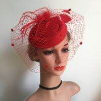 Retro Fascinators หมวก50S Party Headwear Feathers บนแถบคาดศีรษะพร้อมคลิปและผ้าคลุมหน้าตาข่ายสำหรับผู้หญิงงานแต่งงาน Tea Party Headpiece