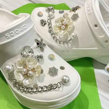 1 Set JIBZ Crocs Charms Designer Bling Luxury Flower Perfume Accessories  Decorations for Croc Golden Pearl Rhinestone Shoes New