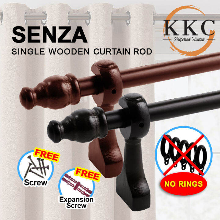 KKC SENZA (No Ring) SINGLE Wooden Curtain Rod Set / Kayu Langsir Kayu