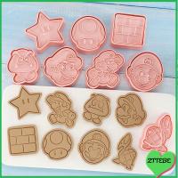 ZTTEBE 8Pcs การ์ตูนน่ารัก พลาสติก แม่พิมพ์ แม่พิมพ์คุกกี้ Super Mario Bros บิสกิต อะนิเมะ