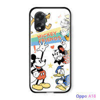 เคสโทรศัพท์สำหรับ OPPO A18 A38แฟชั่นการ์ตูนสำหรับเด็กผู้หญิงมิกกี้เมาส์เพื่อนกราฟฟิตีมันวาวเคสกระจกเทมเปอร์ด้านหลังเคสโทรศัพท์