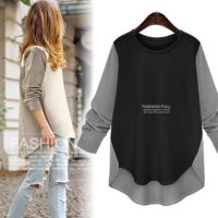 COD DSFERTRETRE Womens Long Sleeve Paneled Plus Size Asymmetrical T-shirt Undershirt